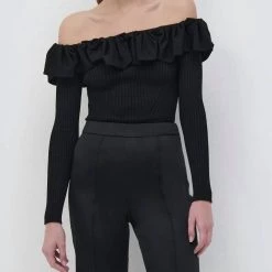 Deals ❤️ Jonathan Simkhai Isabelle Ruched Off Shoulder Top in Black for 👩 women 😍