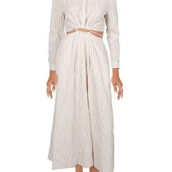 Hot Sale 🥰 Jonathan Simkhai Janet 👩 Womens Stripe Button-Front Midi 👗 Dress 👏