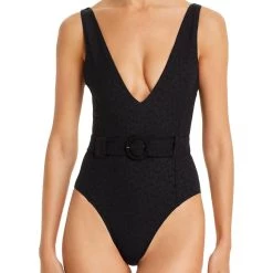 Discount ✔️ Jonathan Simkhai Seaton 👩 Womens Deep V-Neck Belted One-Piece 🩱 Swimsuit 🤩