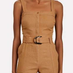 Hot Sale 💯 Jonathan Simkhai Marin Linen Romper in Topaz for 👩 women 😍