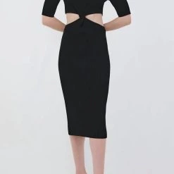 Coupon 💯 Jonathan Simkhai Collette Midi 👗 Dress in Black for 👩 women 🎁