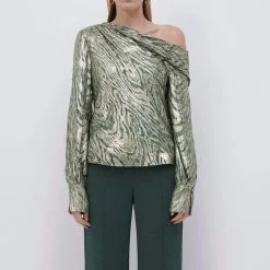 Outlet ๐ Jonathan Simkhai Alice Metallic Fil Coupe Top in Hunter Green Metalluc Moire for ๐ฉ women โจ
