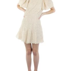 Best Pirce 🧨 Jonathan Simkhai Gigi 👩 Womens Lace Balloon Sleeve Mini 👗 Dress 🔥