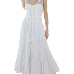 Top 10 🔔 Jonathan Simkhai Indy Plisse 👩 Womens Poplin Mesh Inset Maxi 👗 Dress 👏