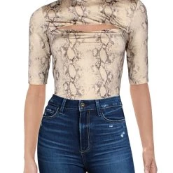 New ❤️ Jonathan Simkhai 👩 Womens Snake Print Cut-out Bodysuit 🧨