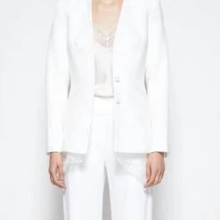 New 😍 Jonathan Simkhai Allie Crepe Combo Basque Jacket in White for 👩 women 💯
