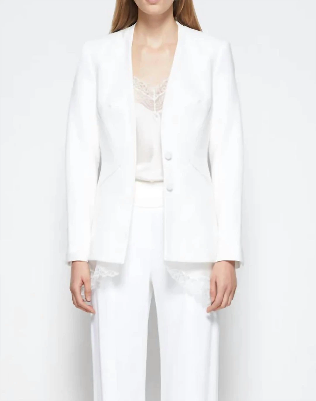 New 😍 Jonathan Simkhai Allie Crepe Combo Basque Jacket in White for 👩 women 💯 3 New 😍 Jonathan Simkhai Allie Crepe Combo Basque Jacket in White for 👩 women 💯