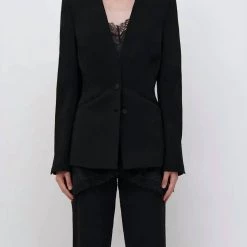 Best Pirce 🛒 Jonathan Simkhai Allie Crepe Combo Basque Jacket in Black for 👩 women 🥰