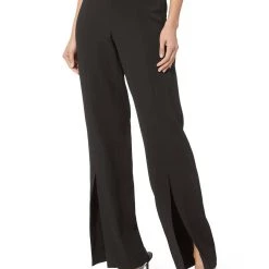 Budget ✔️ Jonathan Simkhai Ariah Crepe Satin Combo Front Slit Pant in Black for 👩 women 🎁