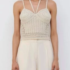 Best deal 😍 Jonathan Simkhai Ralia Crochet Top in Shell for 👩 women ❤️