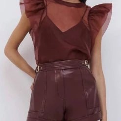 Cheapest 🤩 Jonathan Simkhai Corina Organza Ruffle Top in Mulberry for 👩 women ❤️