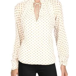 New ๐ Jonathan Simkhai Monica ๐ฉ Womens Ruffled Tie Neck Peasant Top ๐