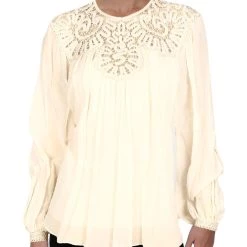 Budget 🎁 Jonathan Simkhai 👩 Womens Lace Trim Textured Blouse 💯