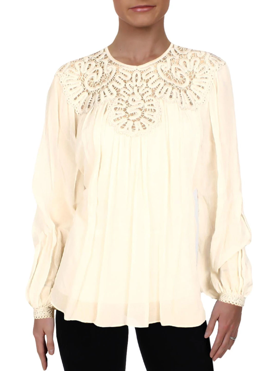 Budget 🎁 Jonathan Simkhai 👩 Womens Lace Trim Textured Blouse 💯 3 Budget 🎁 Jonathan Simkhai 👩 Womens Lace Trim Textured Blouse 💯