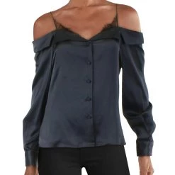 New ๐ Jonathan Simkhai Caylee ๐ฉ Womens Silk Lace Trim Blouse ๐งจ