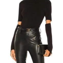 Deals 🎁 Jonathan Simkhai Jamie Compact Rib Long Sleeve Pullover in Black for 👩 women 😍